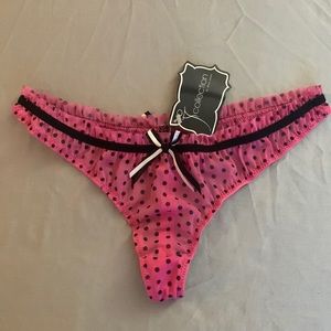 Sexy sheer thong panties - pink with black polka dots and trim - multiple sizes